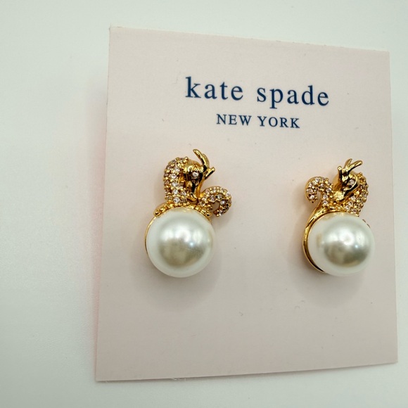 Kate Spade dragon Gold and Pearl Earrings. Stud. Gift office new year Christmas - Picture 1 of 5